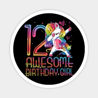 12th Birthday Girl 12 Years Old Awesome Unicorn Dabbing Bday Magnet